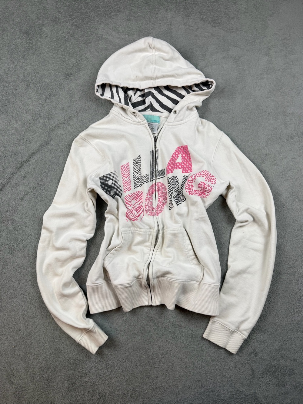 Billabong White Zip-Up Hoodie with Pink Graphic